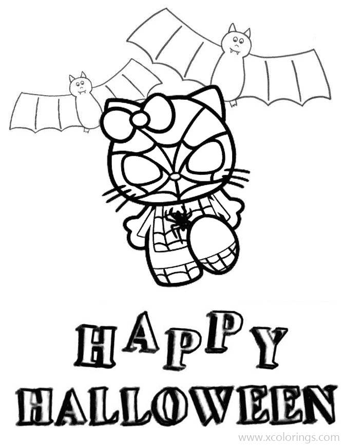 Hello Kitty Halloween Coloring Pages Spiderman - XColorings.com