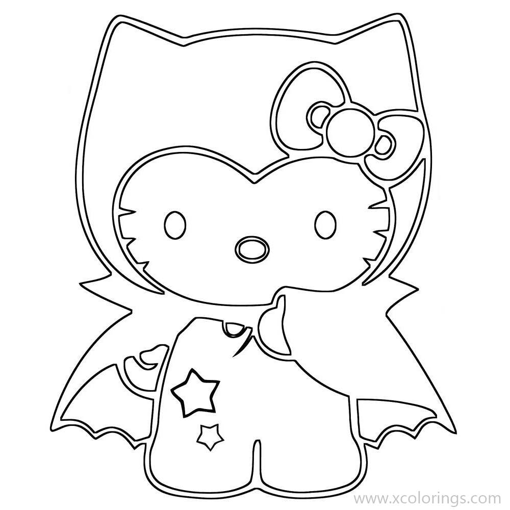 Hello Kitty Halloween Coloring Pages Witch and Moon - XColorings.com