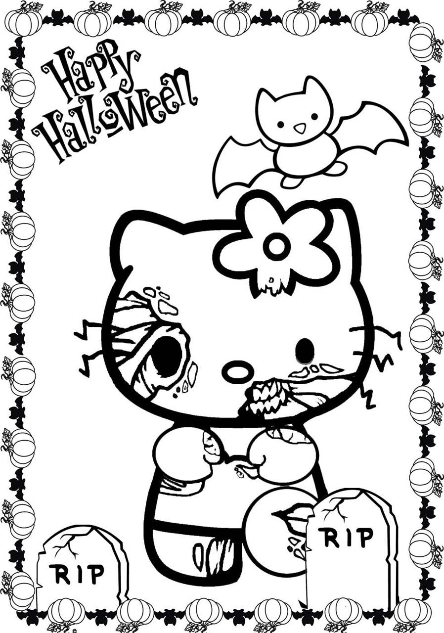 Free Hello Kitty Halloween Coloring Pages Zombie Kitty printable