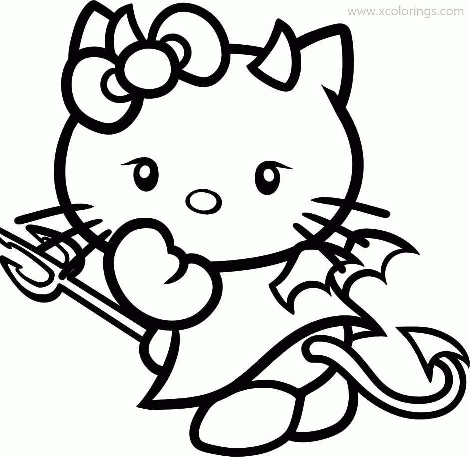Free Hello Kitty Halloween Devil Coloring Pages printable