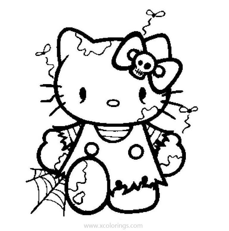 Free Hello Kitty Halloween Zombie Coloring Pages printable