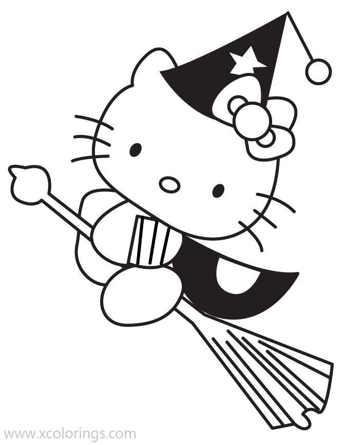 Free Hello Kitty as Halloween Witch Coloring Pages printable