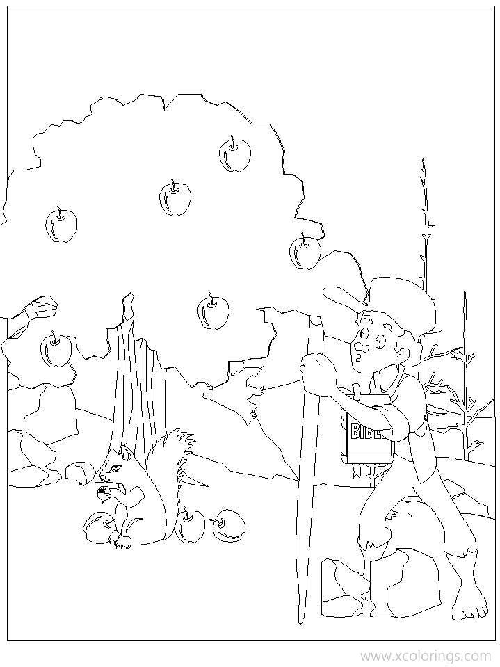 Free Johnny Appleseed Coloring Pages Apple Tree and Squirrel printable