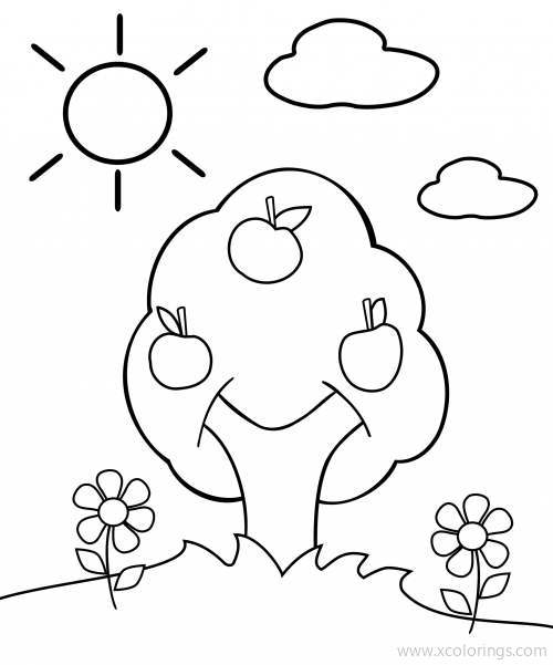 Free Johnny Appleseed Coloring Pages Apple Tree and Sun printable