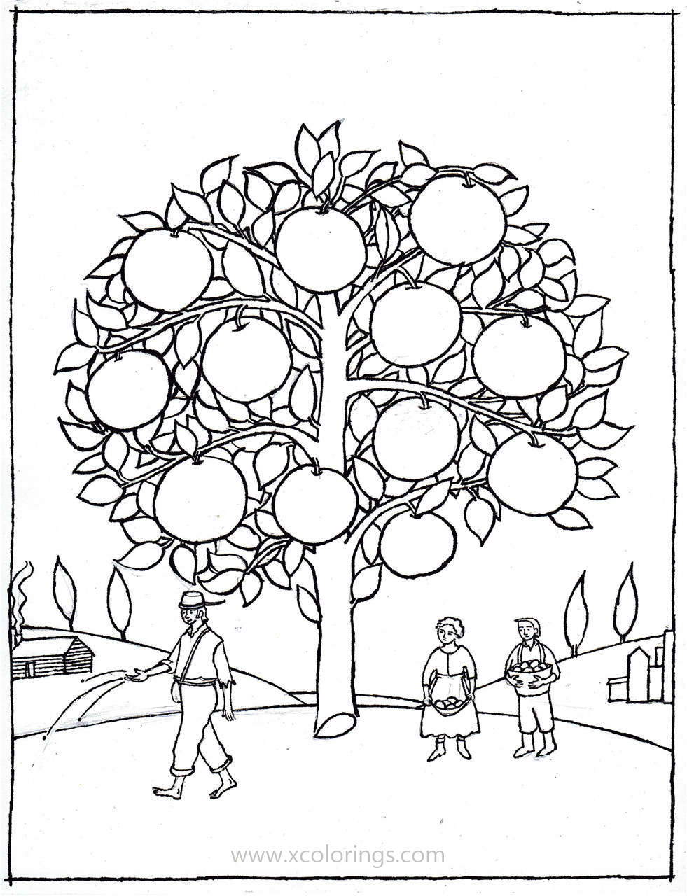 Free Johnny Appleseed Coloring Pages Big Apple Tree printable