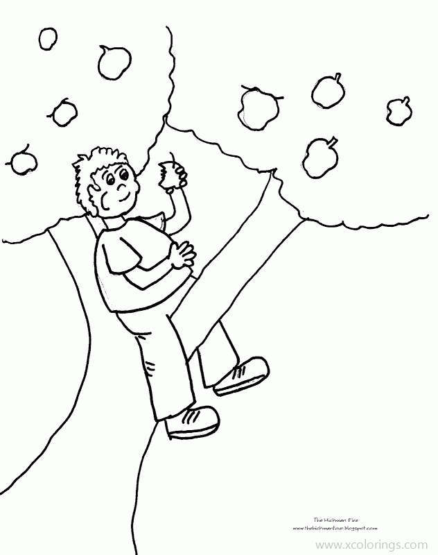 Free Johnny Appleseed Coloring Pages Boy On The Apple Tree printable