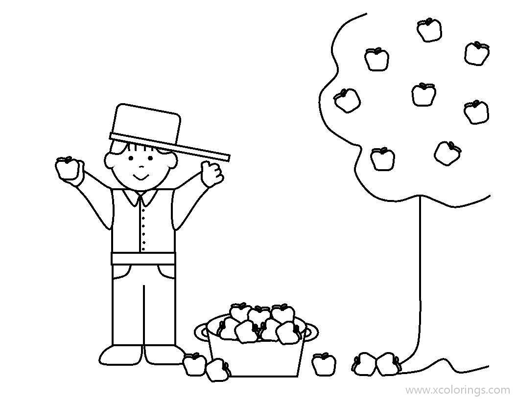 Free Johnny Appleseed Coloring Pages Boy with Apple Tree printable