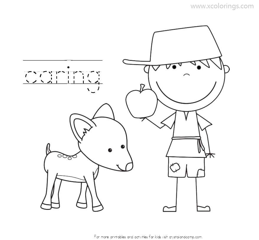 Free Johnny Appleseed Coloring Pages Word Caring Worksheet printable