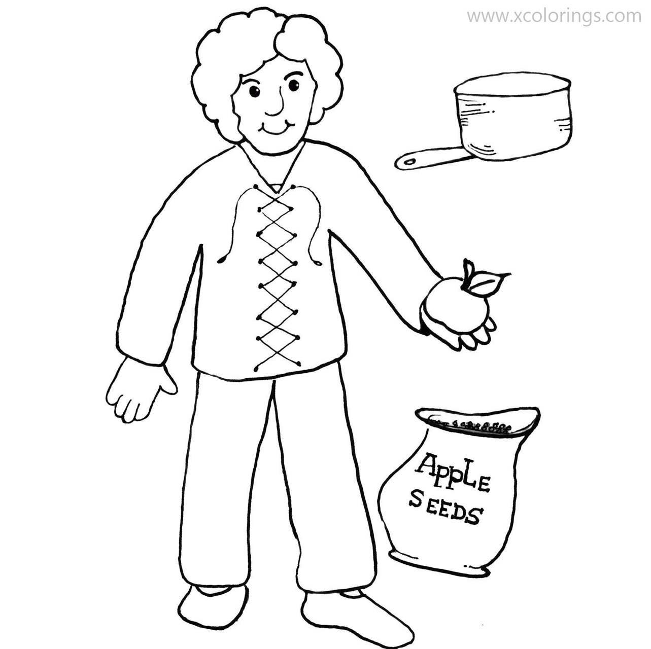 Free Johnny Appleseed Coloring Pages with Apple Seeds printable
