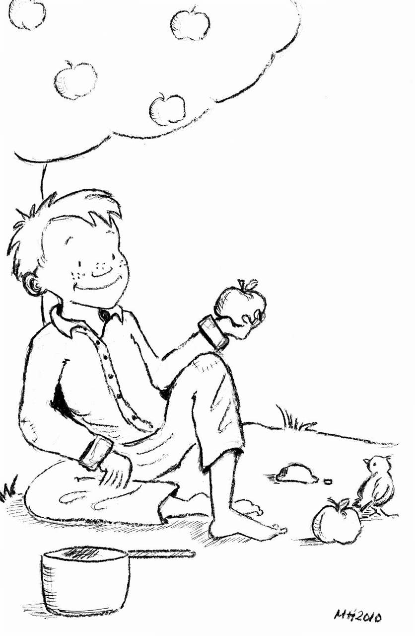 Free Johnny Appleseed Under a Apple Tree Coloring Pages printable