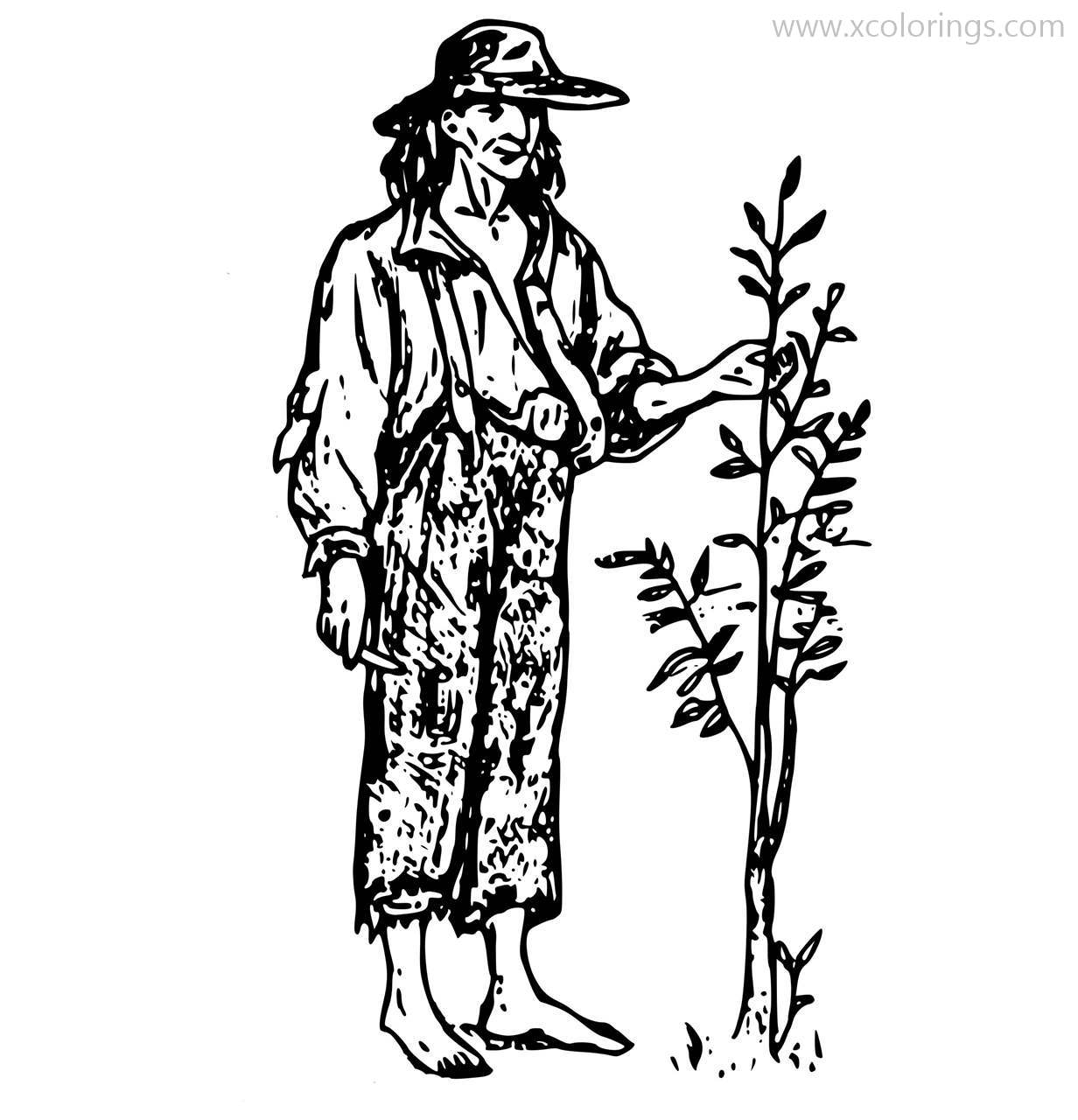 Free Johnny Appleseed and Tree Coloring Pages printable