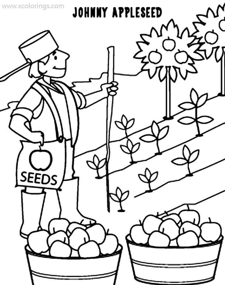 Free Johnny Appleseed is Working Coloring Pages printable