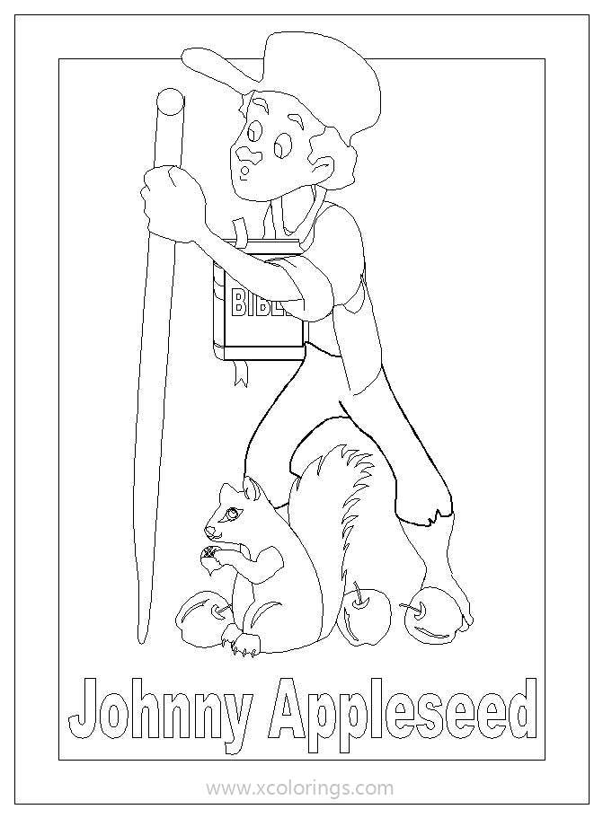 Free Johnny Appleseed with Squirrel Coloring Pages printable