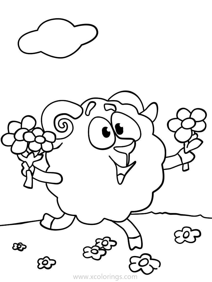 Free Kikoriki Coloring Pages Fluff with Flowers printable