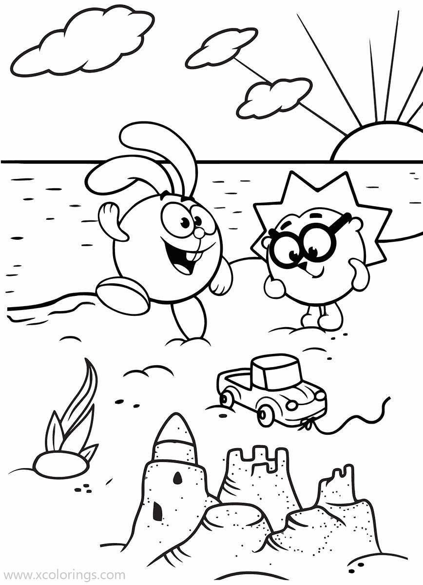 Free Kikoriki Coloring Pages Joshi and Jumpy Play On The Beach printable