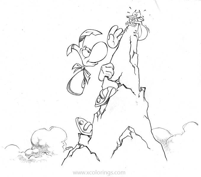 Free Rayman Climbing the Rocks Coloring Pages printable