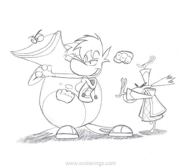 Rayman Coloring Pages Rayman Dancing with Globox - XColorings.com