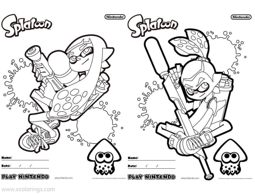 Free Splatoon Coloring Pages Inkling Boy and Girl printable