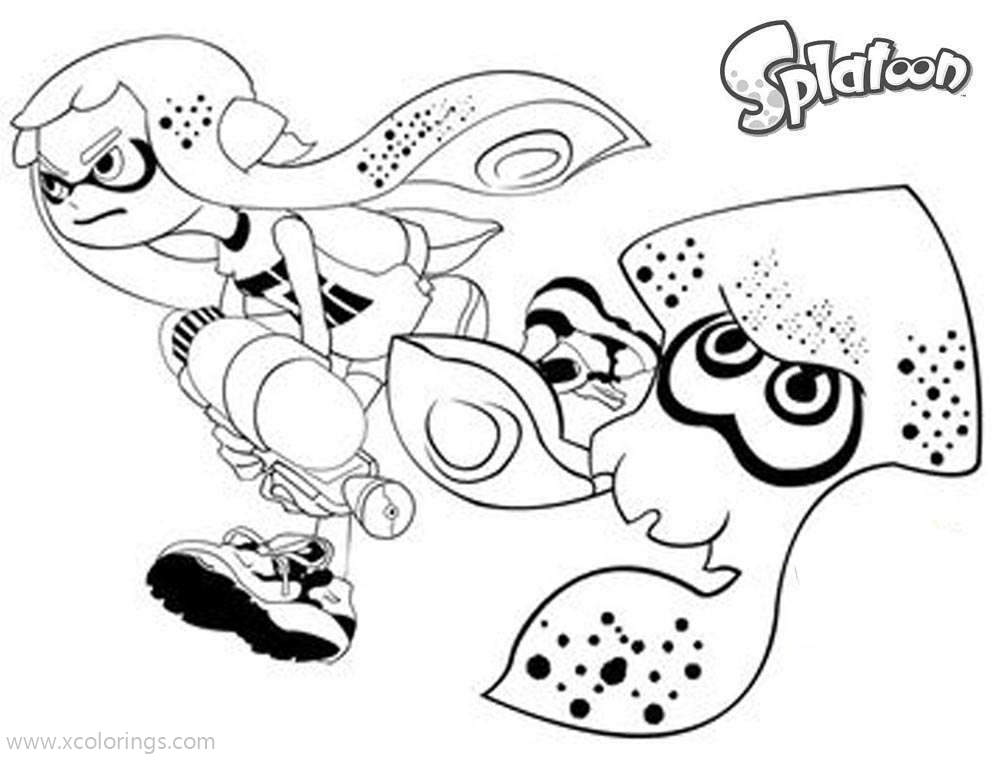 Free Splatoon Coloring Pages Inkling Girl Running with Squid printable
