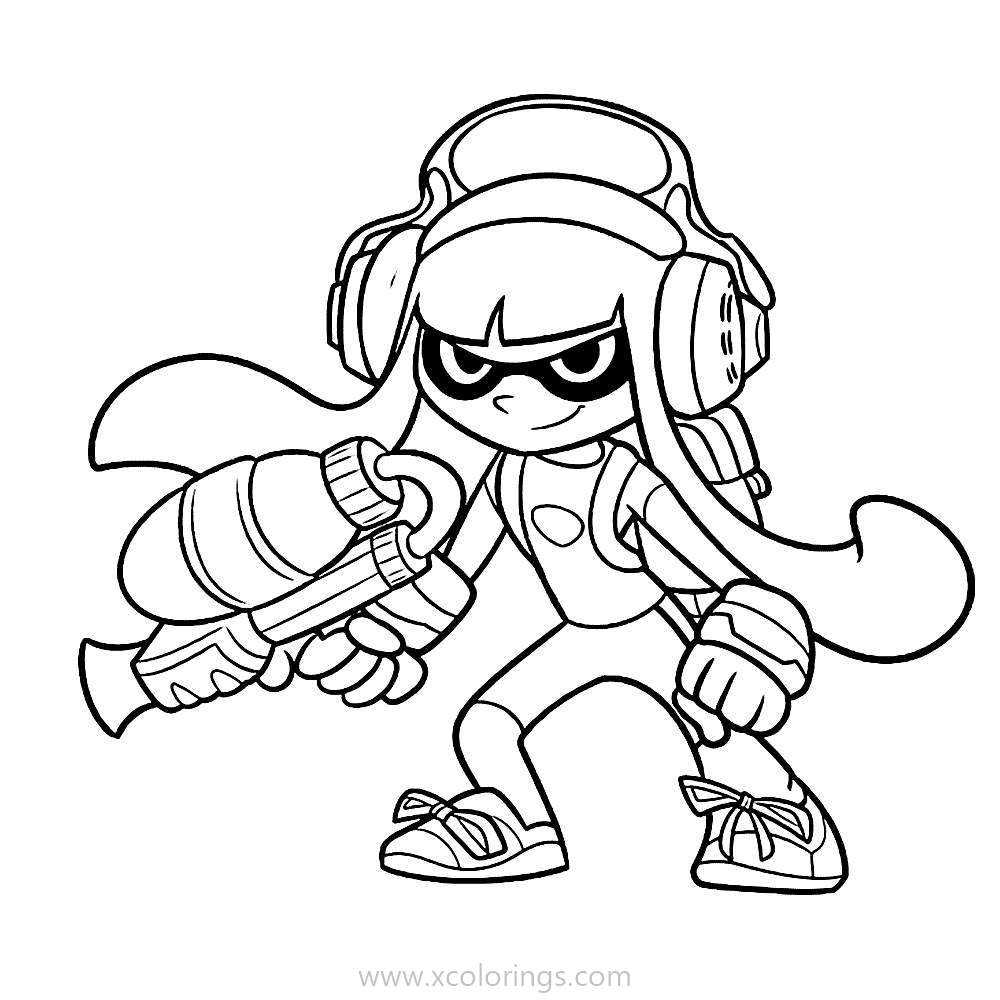 Splatoon Inkling Girl with Gun Coloring Pages - XColorings.com