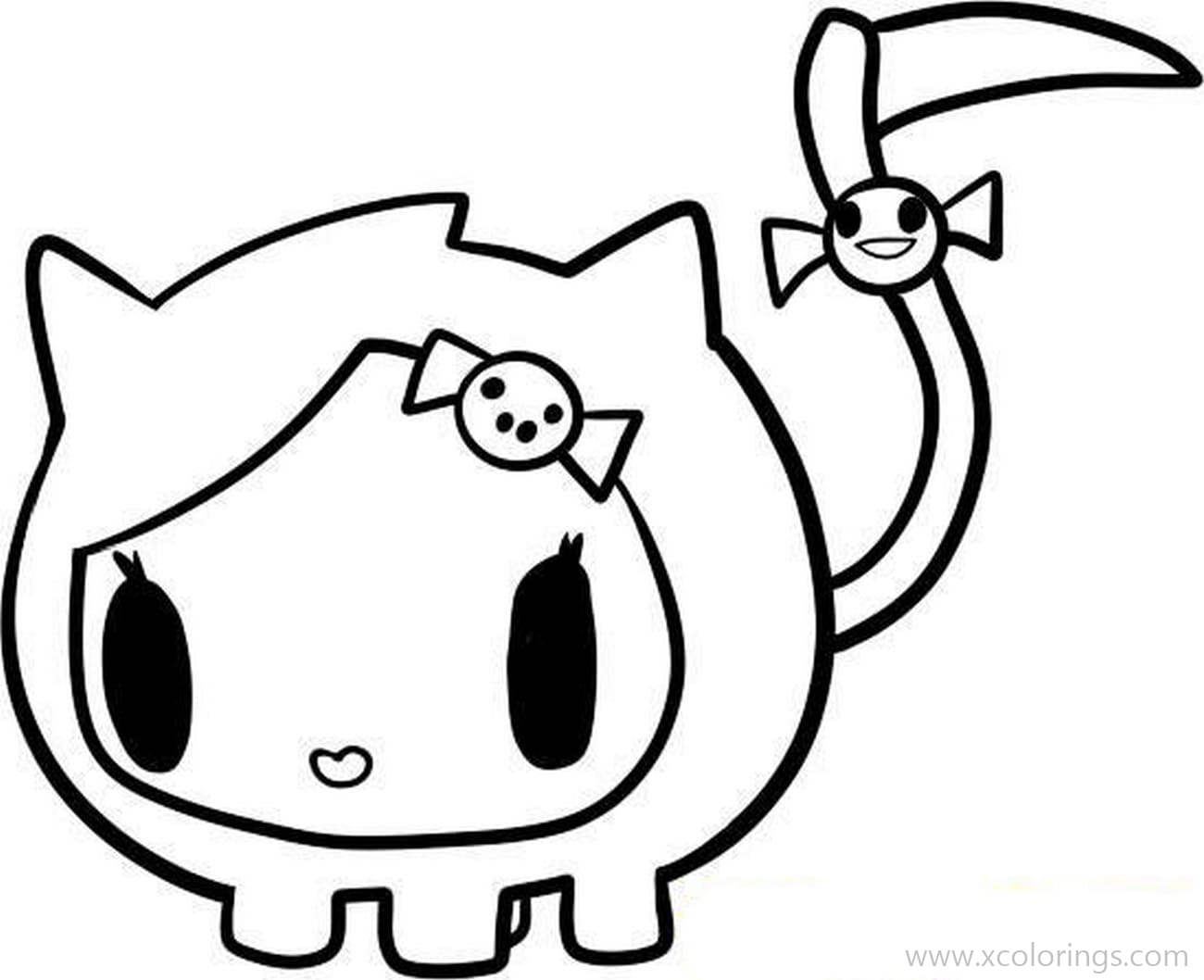 Free Tokidoki Cat Coloring Pages with Bow printable