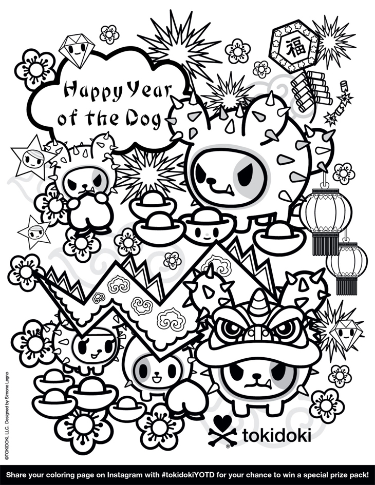 Free Tokidoki Coloring Pages Happy New Year printable
