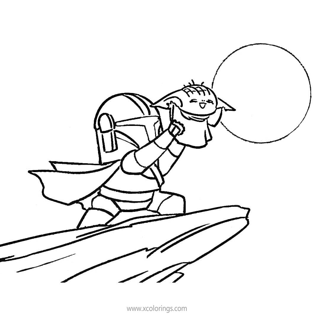 Free Animated Cute Baby Yoda and Mandalorian Coloring Pages printable