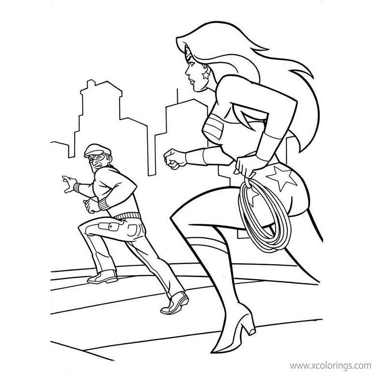 Free Animated Wonder Woman Coloring Pages A Criminal is Running printable