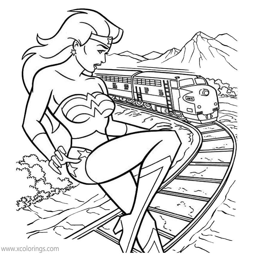 Free Animated Wonder Woman Coloring Pages A Train is Coming printable