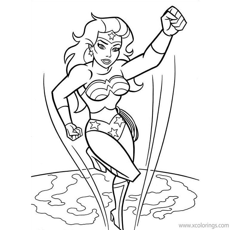 Free Animated Wonder Woman Coloring Pages Flying Highly in the Air printable