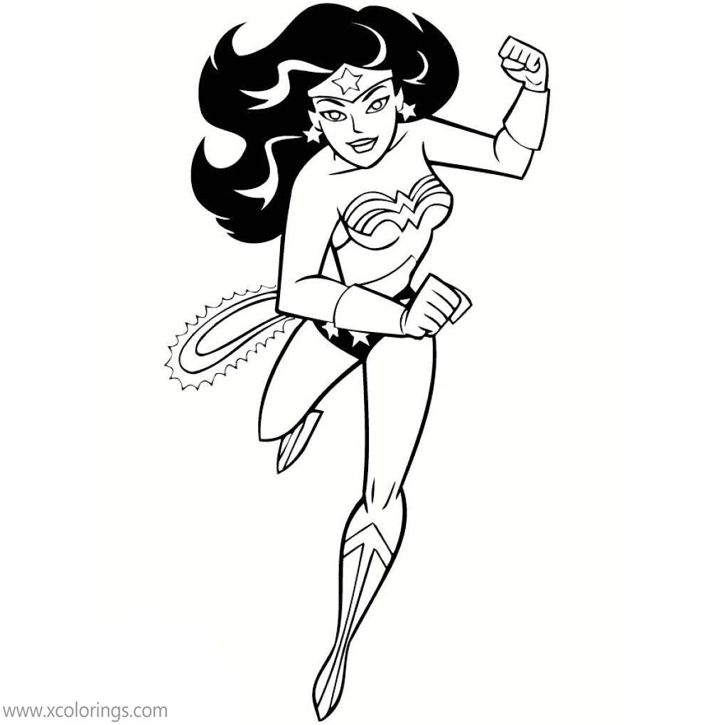 Free Animated Wonder Woman Coloring Pages Super Hero Girl is Running printable