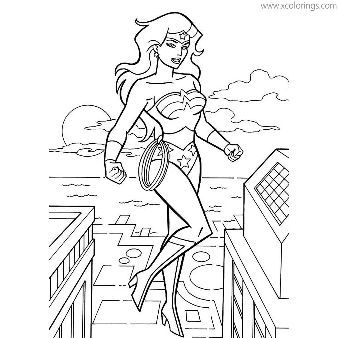 Free Animated Wonder Woman Coloring Pages Up in the Air printable