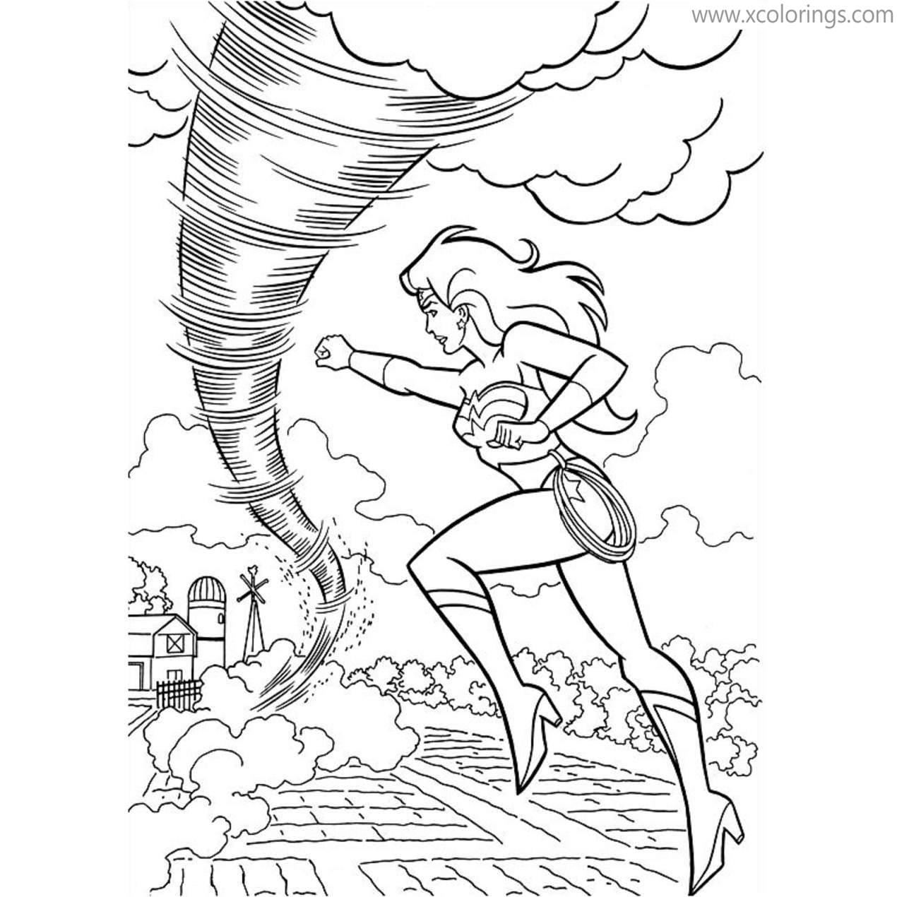 Free Animated Wonder Woman Coloring Pages With Tornado printable
