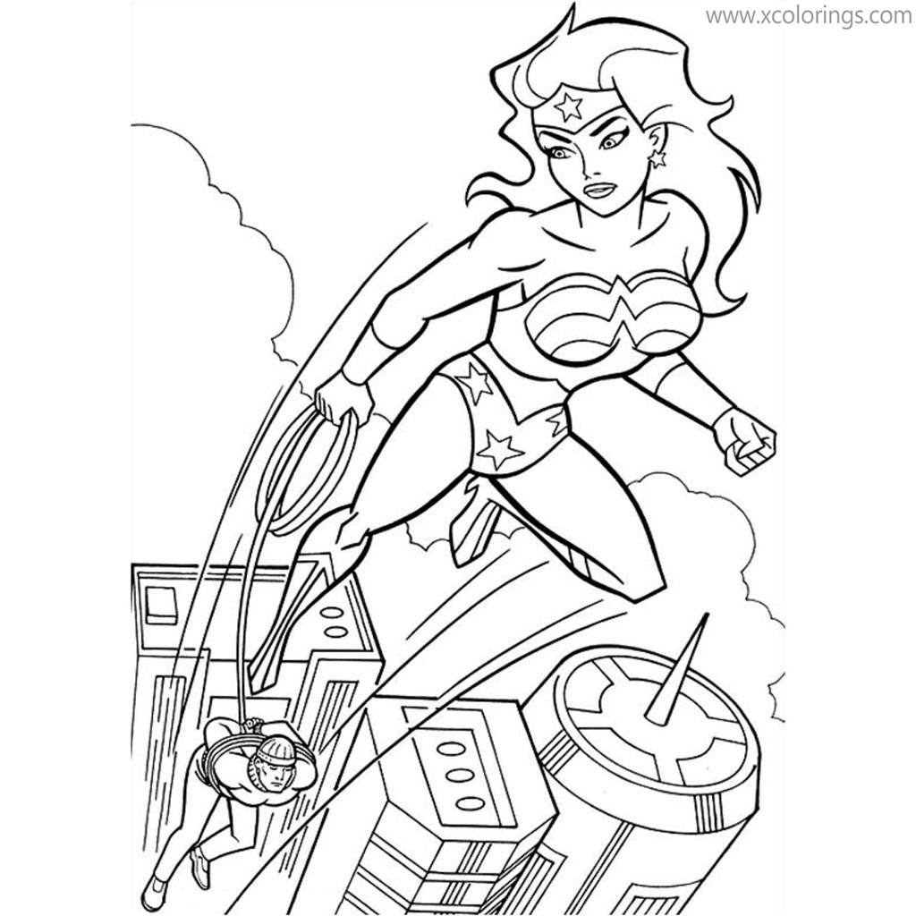 Free Animated Wonder Woman Coloring Pages with A Criminal printable