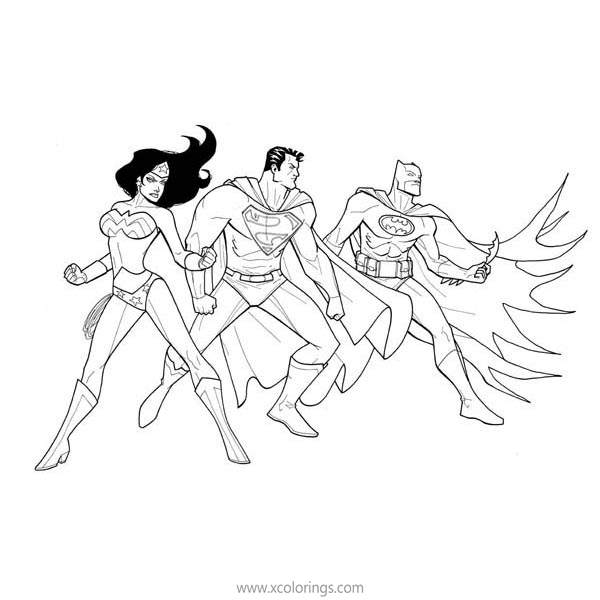 Free Animated Wonder Woman Coloring Pages with Superman and Batman printable
