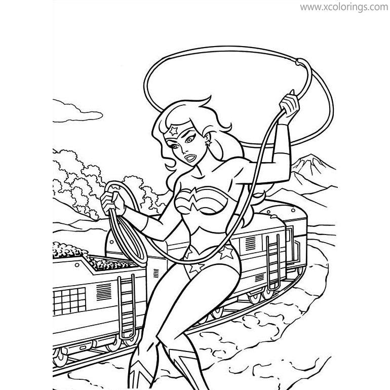 Free Animated Wonder Woman Saving the Train Coloring Pages printable