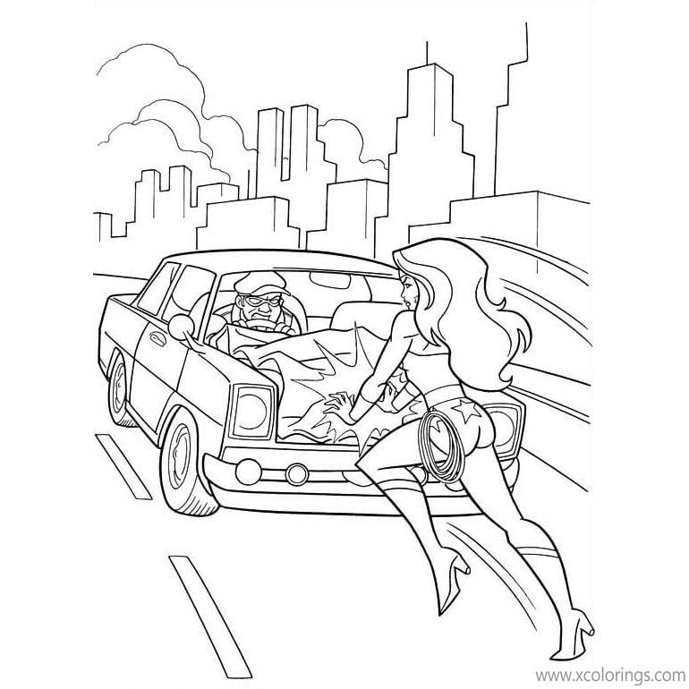Free Animated Wonder Woman Stopped A Car Coloring Pages printable