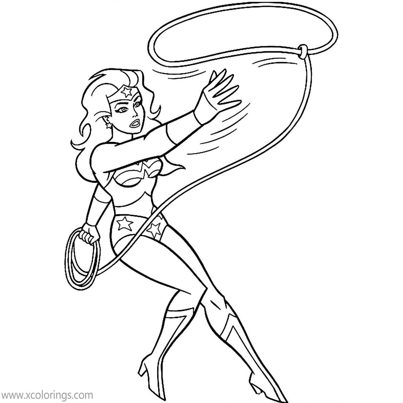 Free Animated Wonder Woman Throwing Out The Lasso Coloring Pages printable