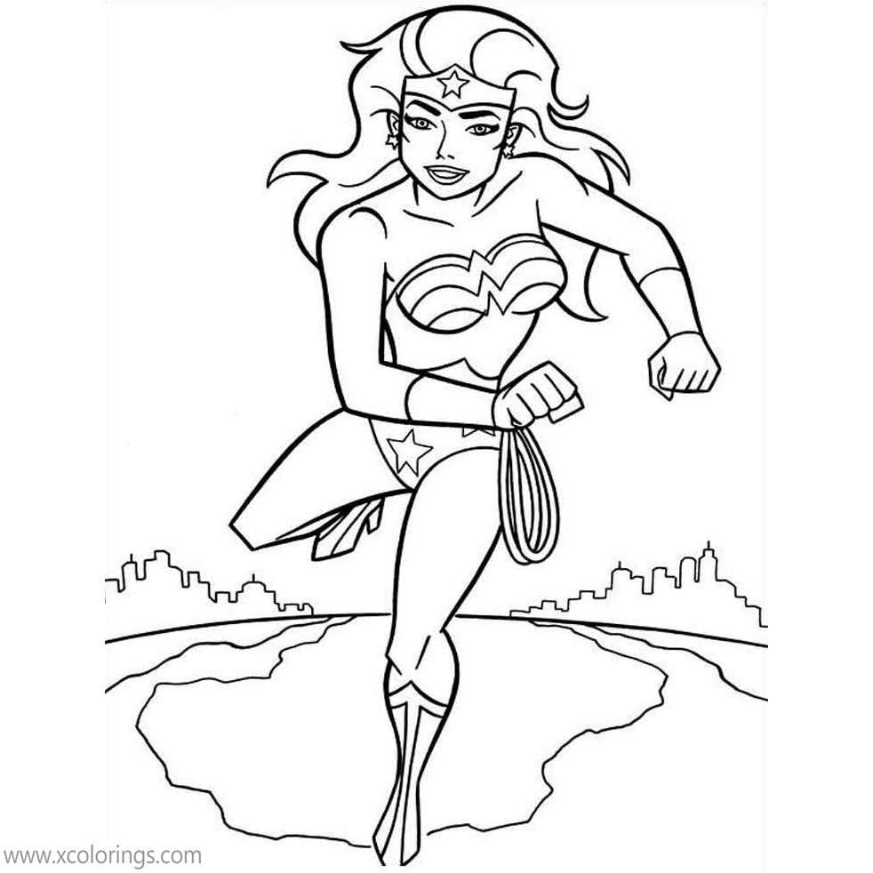 Free Animated Wonder Woman is Running Coloring Pages printable