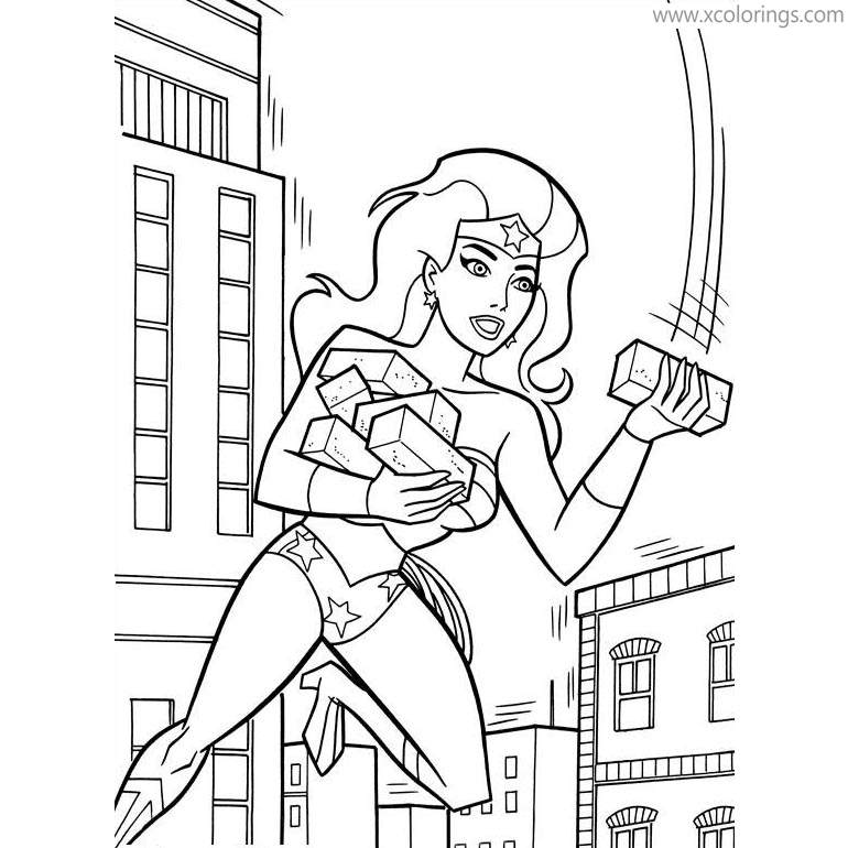 Free Animated Wonder Woman is Saving the City Coloring Pages printable