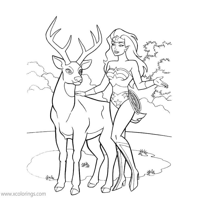 Free Animated Wonder Woman with Animal Coloring Pages printable