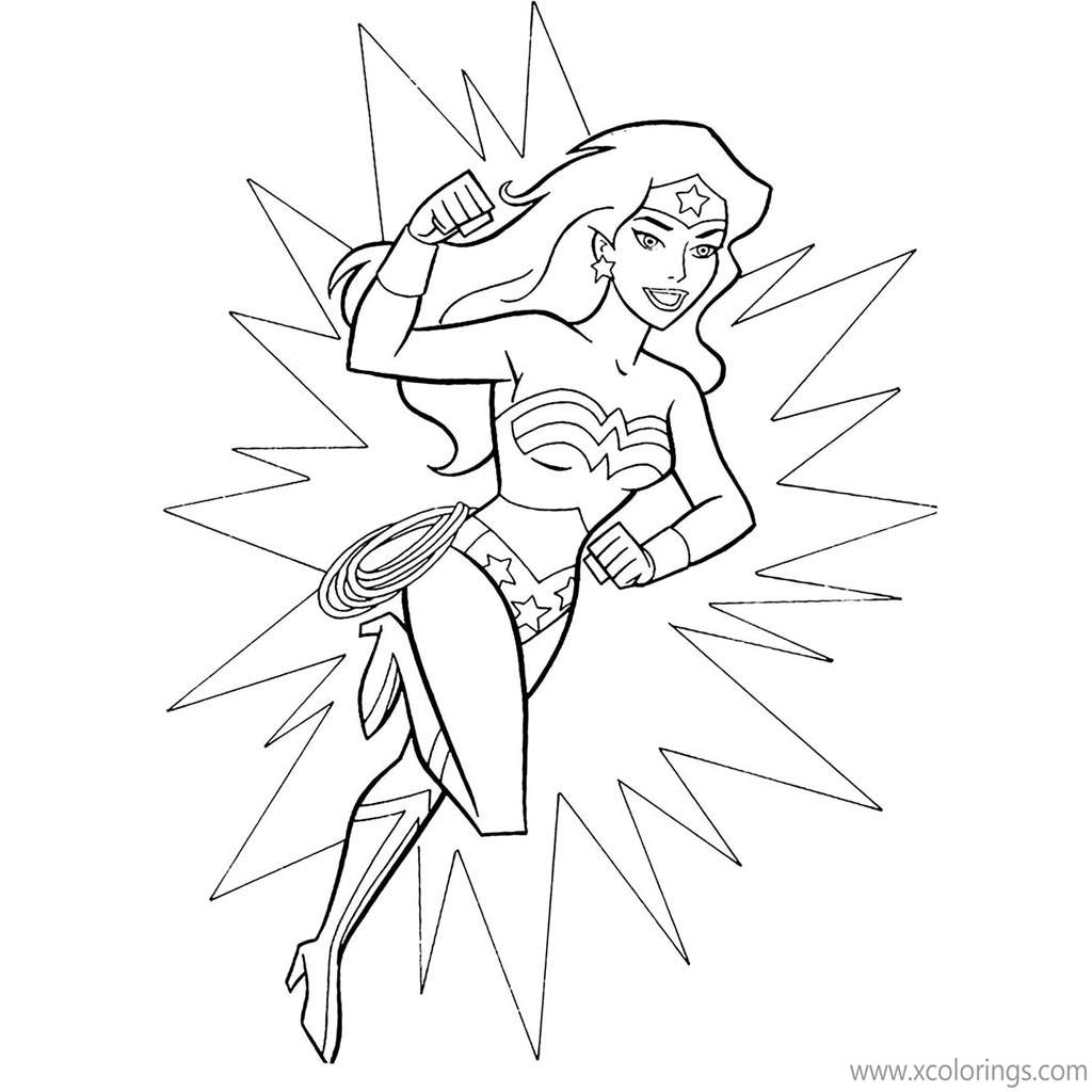 Free Animated Wonder Woman with Her Fists Coloring Pages printable