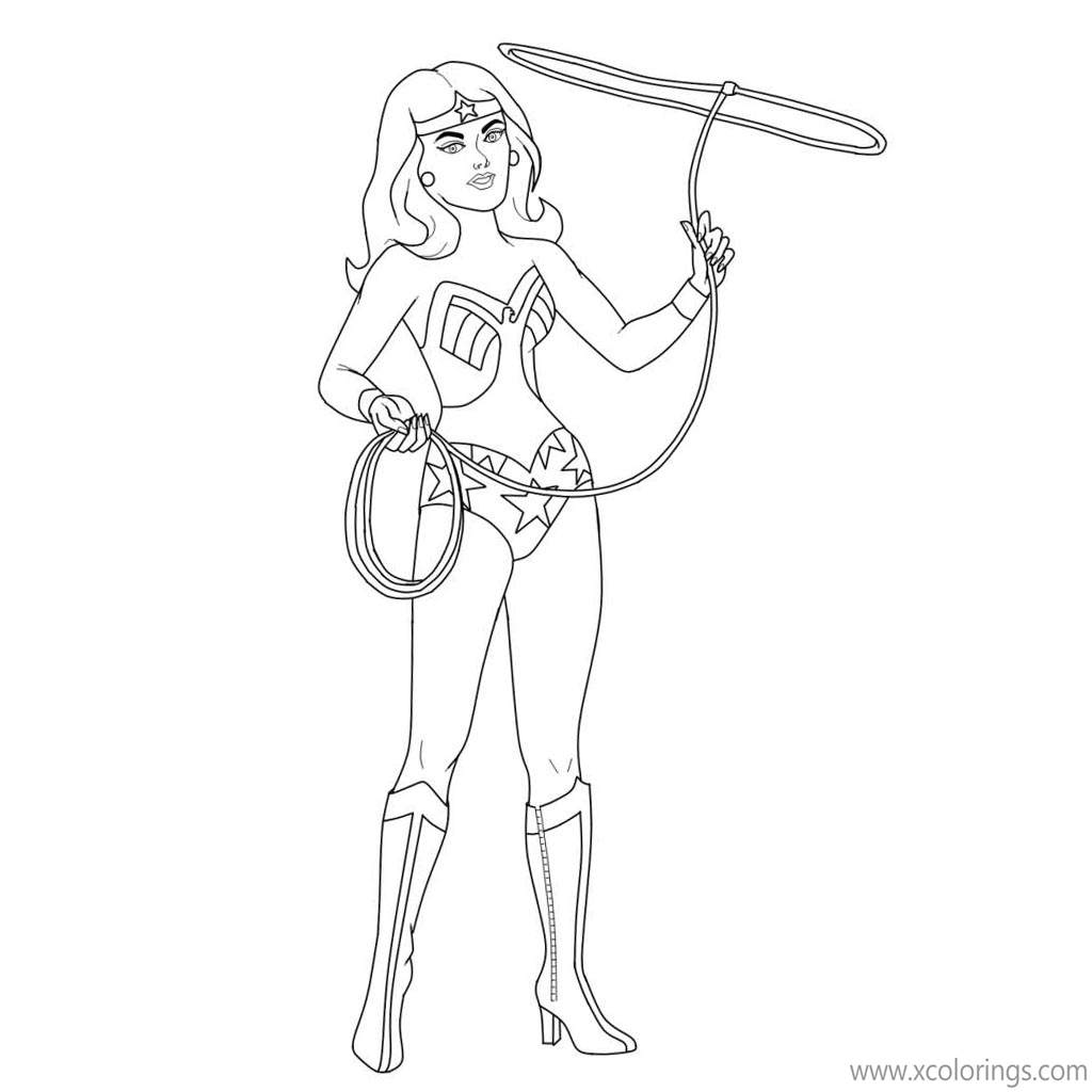 Free Animated Wonder Woman with Lasso of Truth Coloring Pages printable