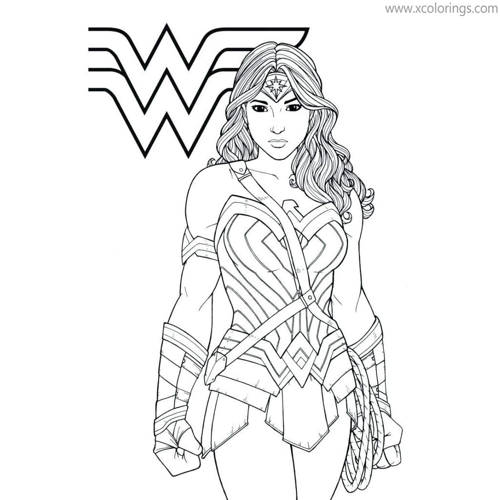 Free Animated Wonder Woman with Logo Coloring Pages printable