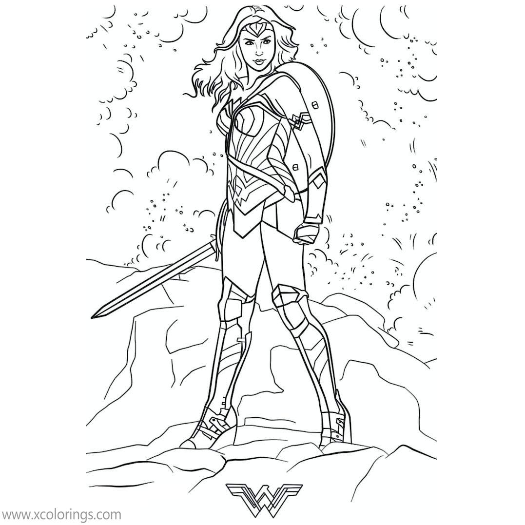 Free Animated Wonder Woman with Sword Coloring Pages printable