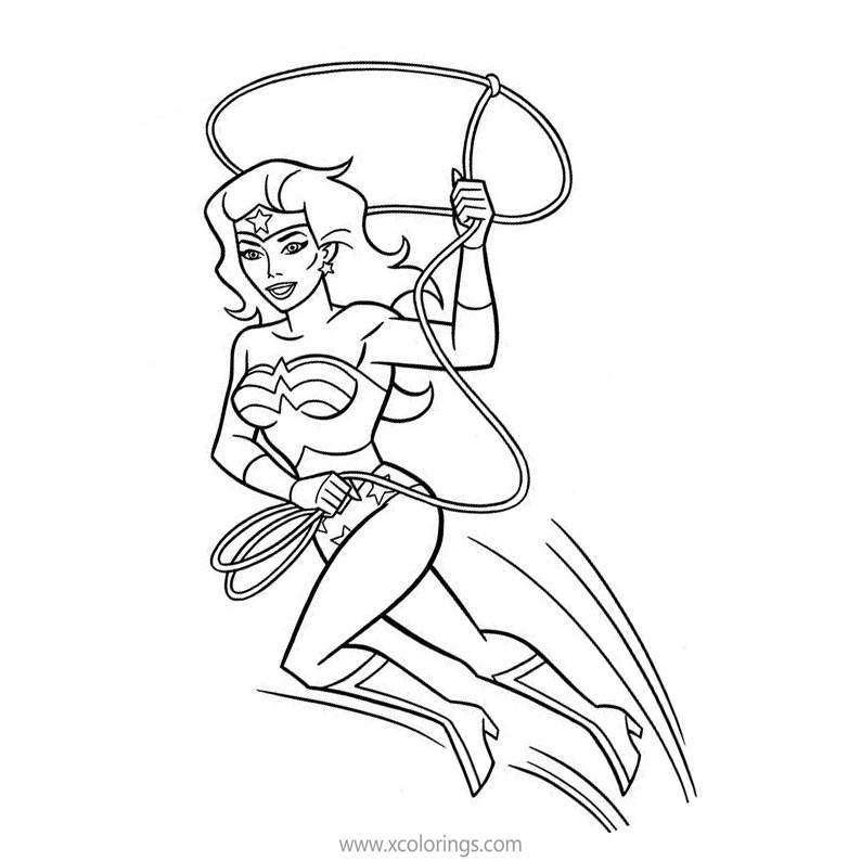 Free Animated Wonder Woman with Weapon Lasso Coloring Pages printable