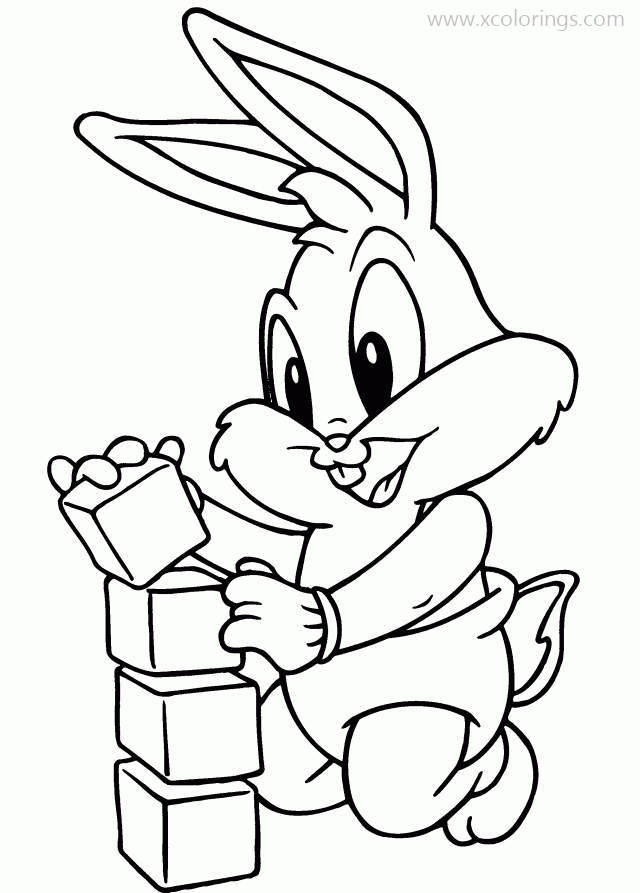 Free Baby Looney Tunes Baby Bugs Playing Blocks Coloring Pages printable