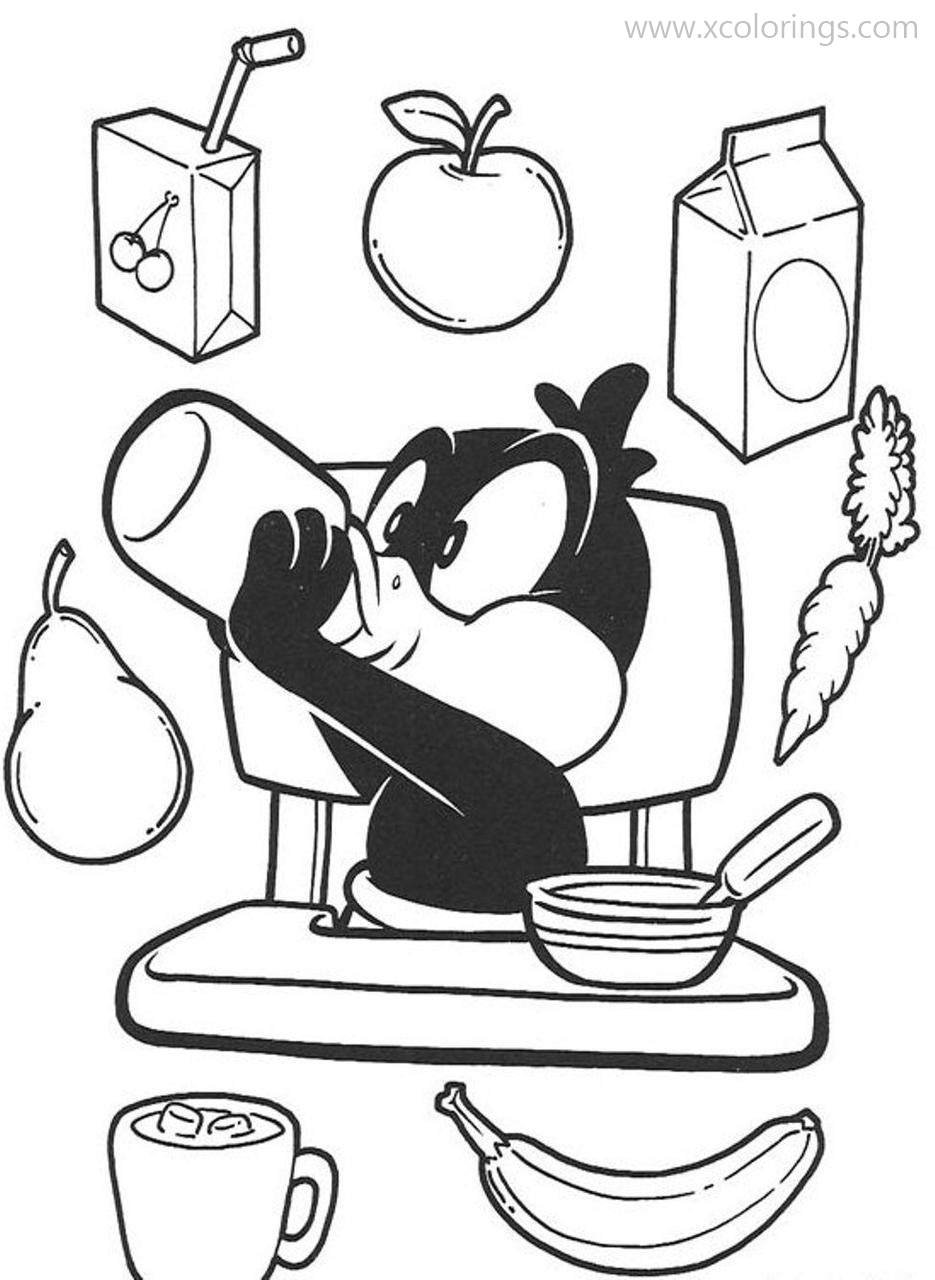 Free Baby Looney Tunes Coloring Pages Baby Daffy Duck with Food printable