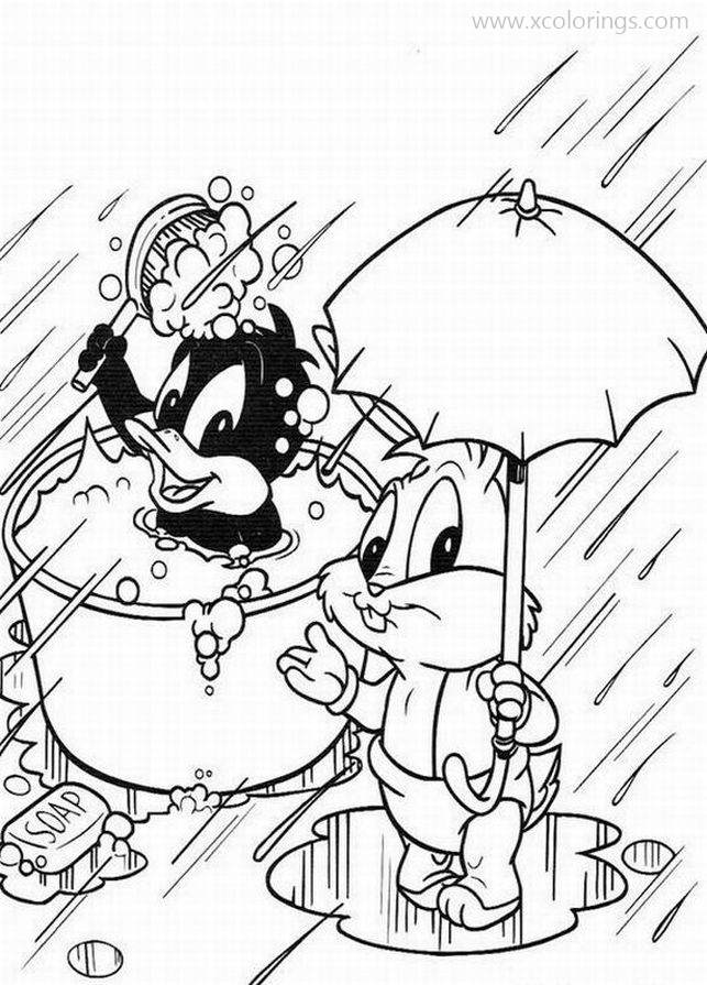 Free Baby Looney Tunes Coloring Pages Baby Daffy Taking a Bath in the Rain printable