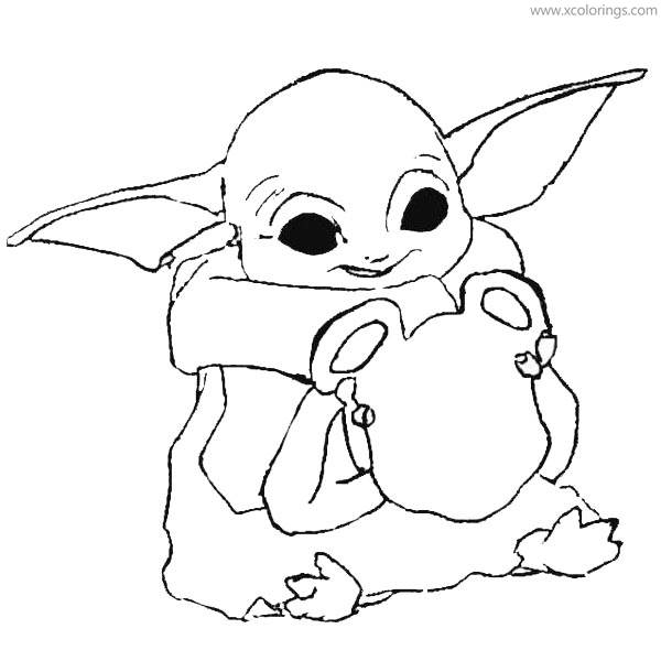 Free Baby Yoda Coloring Pages Searching in the Bag printable